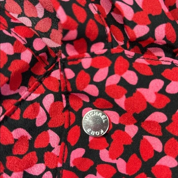 MICHAEL Michael Kors Red Pink Patterned long rollup sleeves full zip up shirt - Picture 11 of 12